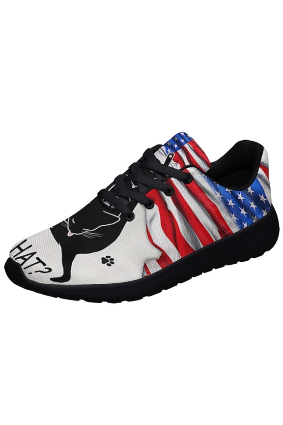 Funny Cat What American flag Shoes Sneakers for Women Men Black Size 8