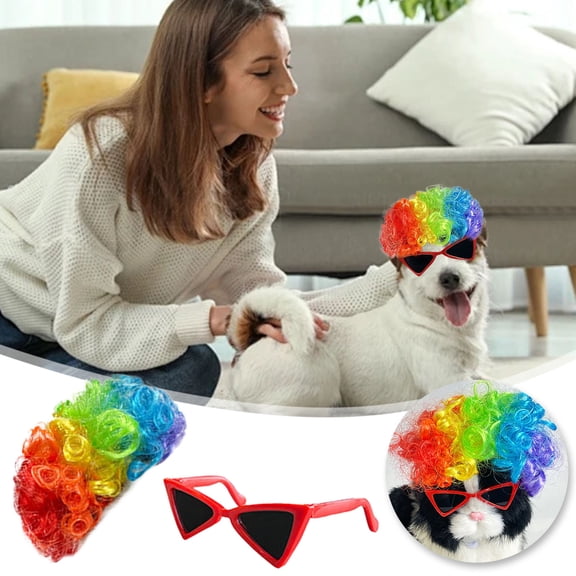 Funny Cat Wig Headband with Triangle Glasses Holiday Personality Pet Accessories for Indoor Parties