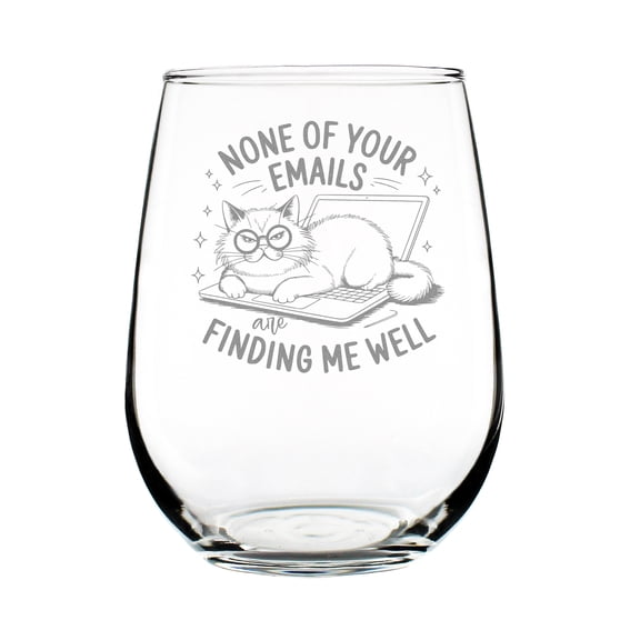 Funny Cat Wine Glass, Stemless 17oz Engraved Etched Humor Perfect Lover Drinkware, Unique for Lovers