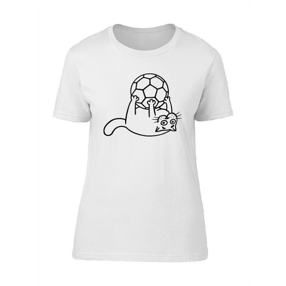 Funny Cat With A Soccer Ball T-Shirt Women -Image by Shutterstock, Female Medium