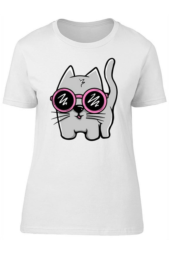 Funny Cat With Glasses T-Shirt Women -Image by Shutterstock, Female Small