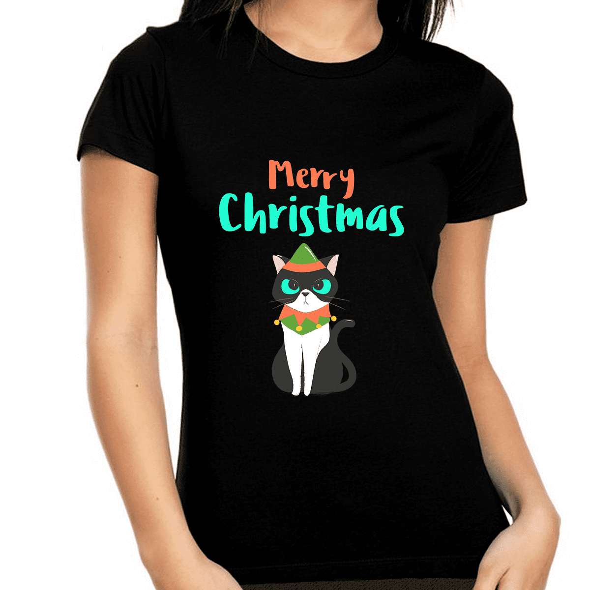 Funny Cat Womens Christmas Pajamas for Women Christmas Tshirt Funny ...