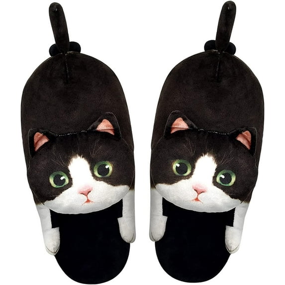 Funny Cat fuzzy Slippers for Women,Bedroom Fluffy Slippers House Shoes,Cute Animal Indoor and Outdoor Slippers,Kawaii Slippers,Soft Non-Slip,Cat Gifts for Cat Lovers,Christmas Gifts for Women/Mom/Men