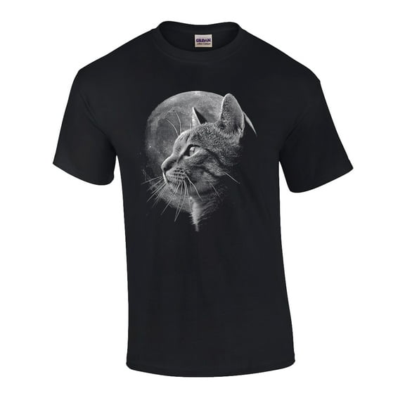 Funny Cat in Moonlight Graphic Adult Short Sleeve T-Shirt-4Xl Black