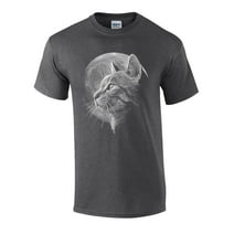Funny Cat in Moonlight Graphic Adult Short Sleeve T-Shirt-Heather Grey