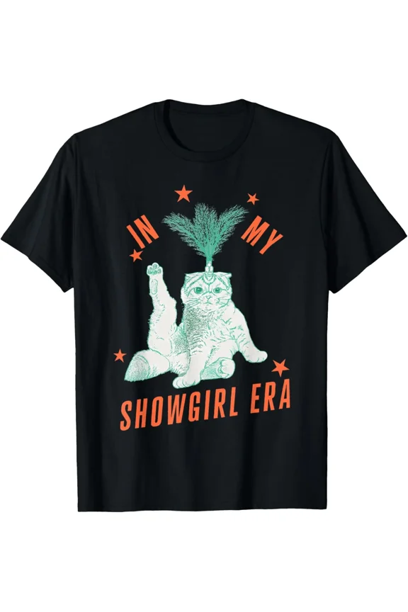 Funny Cat in Showgirl Costume Retro Humor Design Aesthetic Pet Lover Unisex T-Shirt, S-5XL