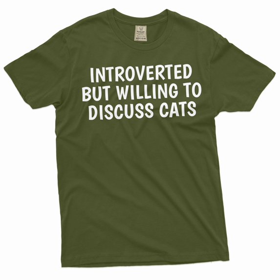 Funny Cat owner T-shirt introverted by willing to discuss cats pet cat tee shirt (XX-Large Military Green)