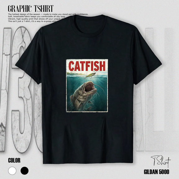 Funny Catfish Fish Dad Fishing Catfish Fishing Fisherman Graphic Top Unisex T-Shirt, up to size 5XL