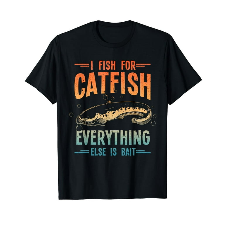 Healu Funny Catfishing Design for Men Women Catfish Fishing Hunter Vintage Men Women T-Shirt, Adult Unisex, Size: XL, Black