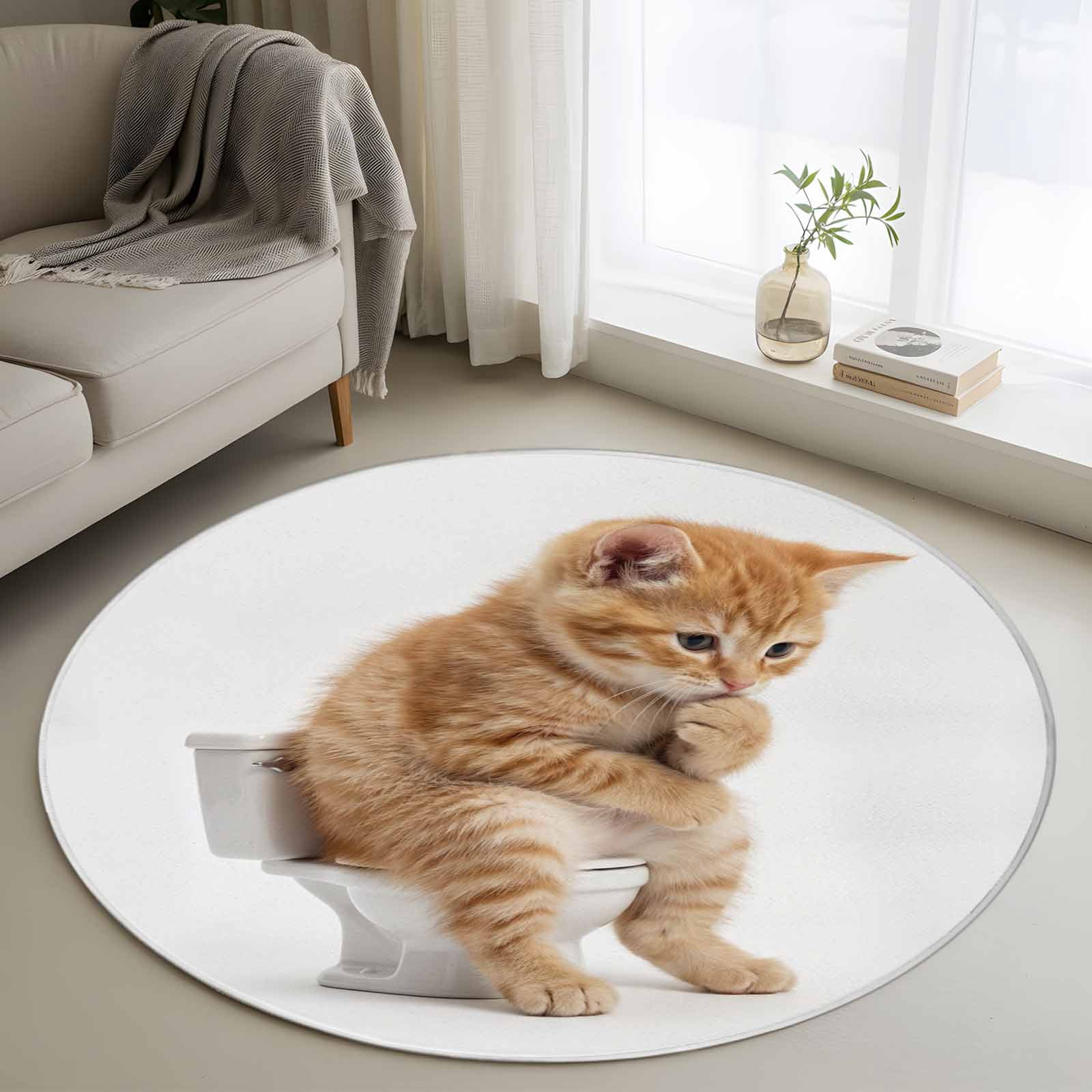 Soft Cat Rug Funny Cats 3ft Area Rug, Cute Art Fun Lovely Animals on Toilets ...