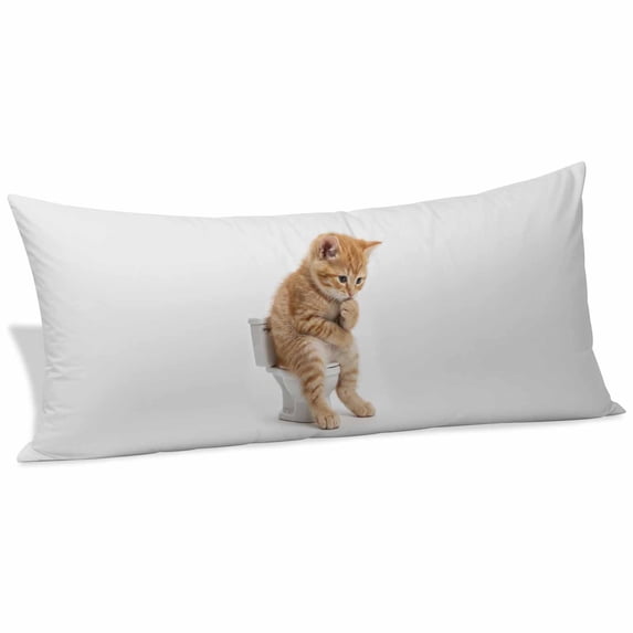 Funny Cats Body Pillow Covers 20"x54", Cute Art Fun Lovely Animals on Toilets Soft Brushed Microfiber Breathable Throw Pillow Covers, Decorative Pillowcase with Zipper for Couch Sofa Bedroom