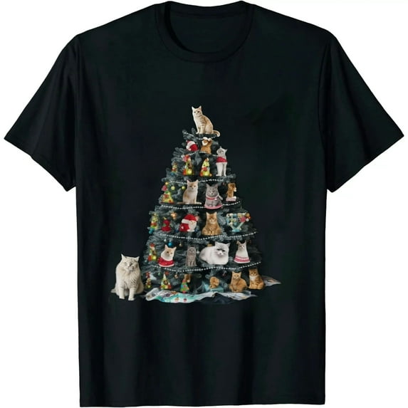 Funny Cats Christmas Tree Meowy Xmas Cats Tree Lights Gift T-Shirt