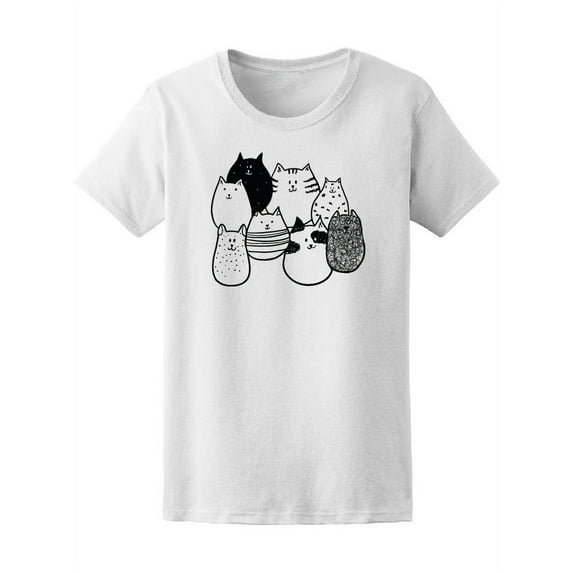 Funny Cats Doodle T-Shirt Women -Image by Shutterstock, Female Small