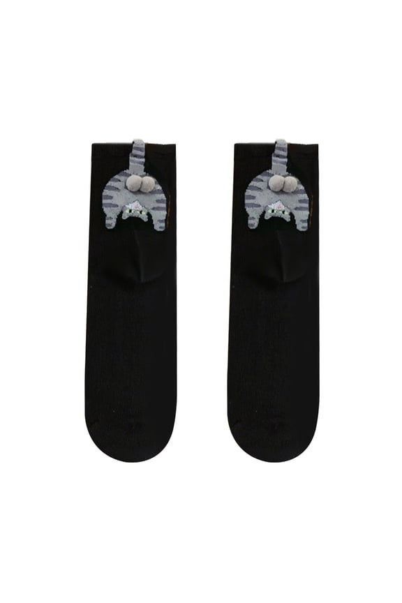 Funny Cats Fuzzy Eggs Decorated Ankle Socks Elastic Top Womens Footwear Polyester Casual Home Office Wear Calf Socks