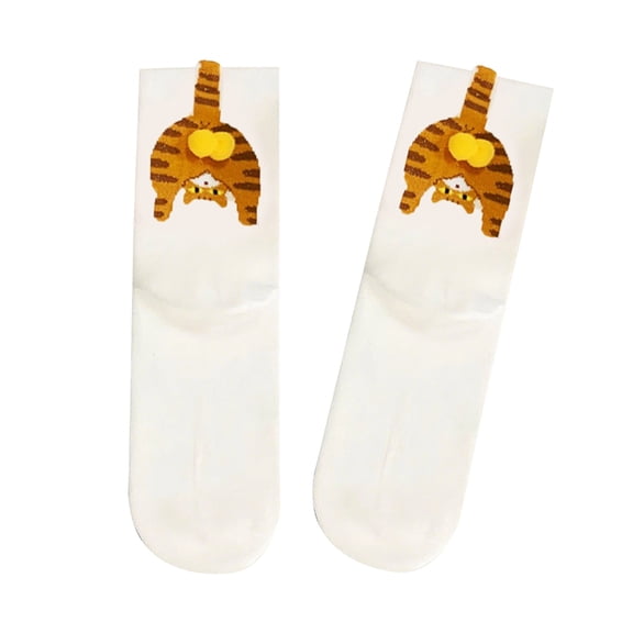 Funny Cats Fuzzy Eggs Decorated Ankle Socks Elastic Top Womens Footwear Polyester Casual Home Office Wear Calf Socks