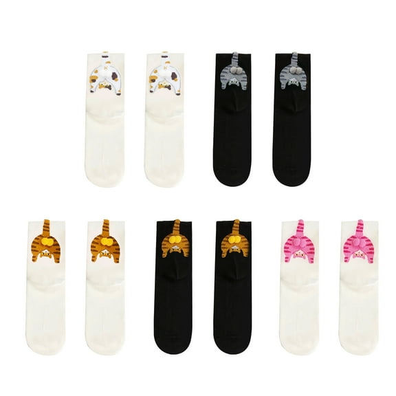 Funny Cats Fuzzy Eggs Decorated Ankle Socks Elastic Top Womens Footwear Polyester Casual Home Office Wear Calf Socks