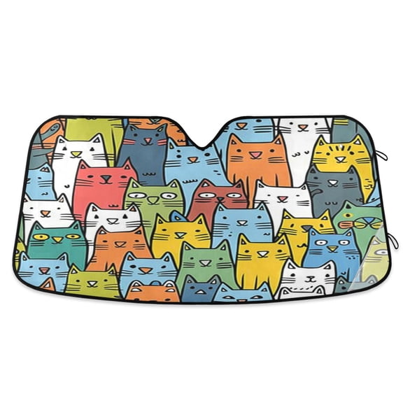 Funny Cats Head Car Windshield Sun Shade Foldable Car Front Window Visor Heat and UV Protection 53x23.5