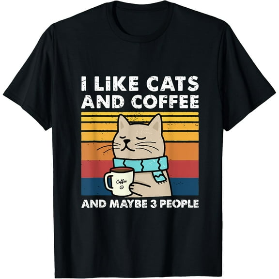 Funny Cats, I Like Cats And Coffee And Maybe 3 People T-ShirtMen and women, White Black T-shirt, size: Extra large S-693XL