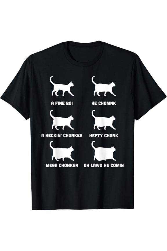 Funny Cats Meme, Chonk Cat Chart T-ShirtMen and women, Black T-shirt, size: Extra large