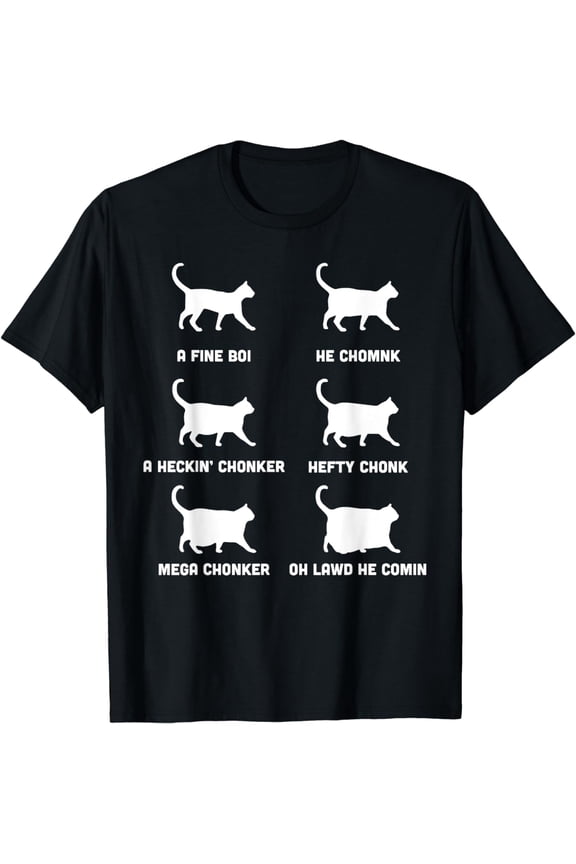 Funny Cats Meme, Chonk Cat Chart T-ShirtMen and women, Black T-shirt, size: Extra large