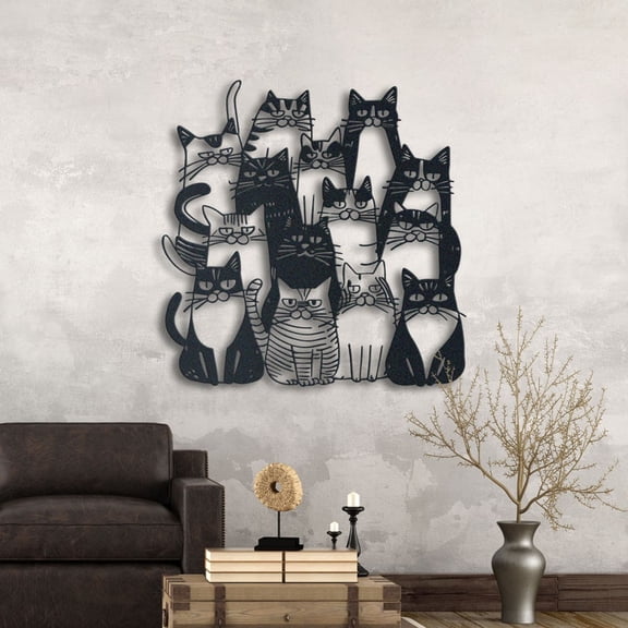 Funny Cats Metal Wall Art, Whimsical Cat Decor for Cat Lovers, Unique Feline Art, Housewarming Gift