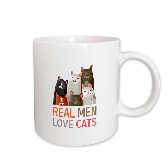 3drose, Funny Cats - Real Men Love Cats. Gift for Cat, Pet Lovers, 15oz Mug