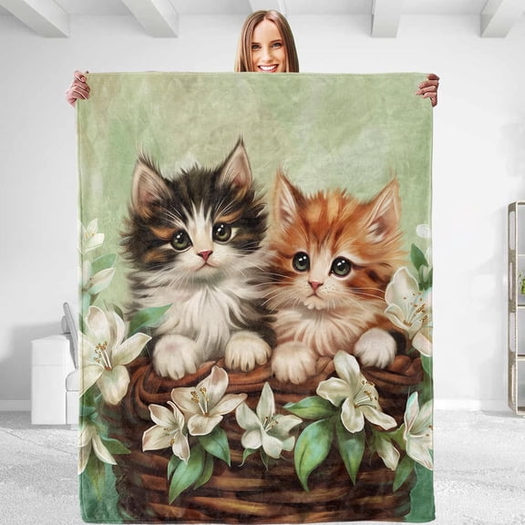 Funny Cats Throw Blanket - Soft Plush Flannel Blanket, Lightweight, Comfy, Warm, Fuzzy, Anti-Pilling for Sofa, Bedroom, Bed, Outdoor Blanket for Men Boy add Same printed canvas bag