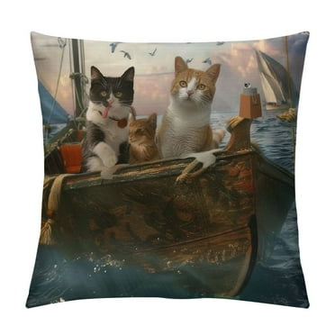 Funny Cats Throw Pillow Cover The Two Brave Cats are Drifting in The Steel Cotton Linen Decorative Pillow Case Cushion Cover Home Sofa Decor  Pillow Cover