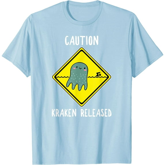 Funny Caution Sign Kraken Octopus Release Softstyle Unisex T-Shirt,Light Blue Color,Size 3T