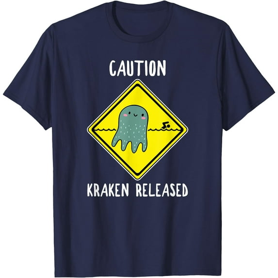 Funny Caution Sign Kraken Octopus Release Softstyle Unisex T-Shirt,Navy Color,Size 3T