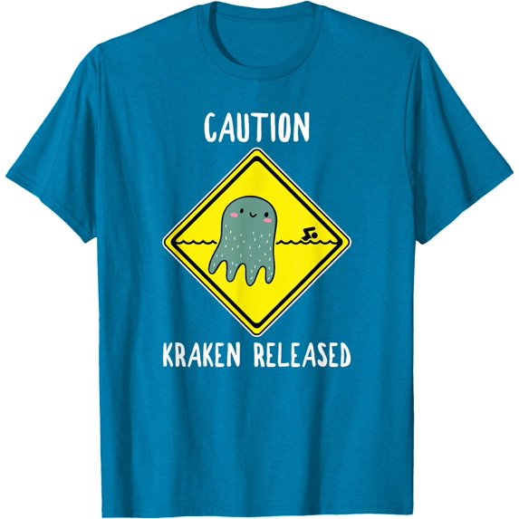 Funny Caution Sign Kraken Octopus Release Softstyle Unisex T-Shirt,Sapphire Color,Size M