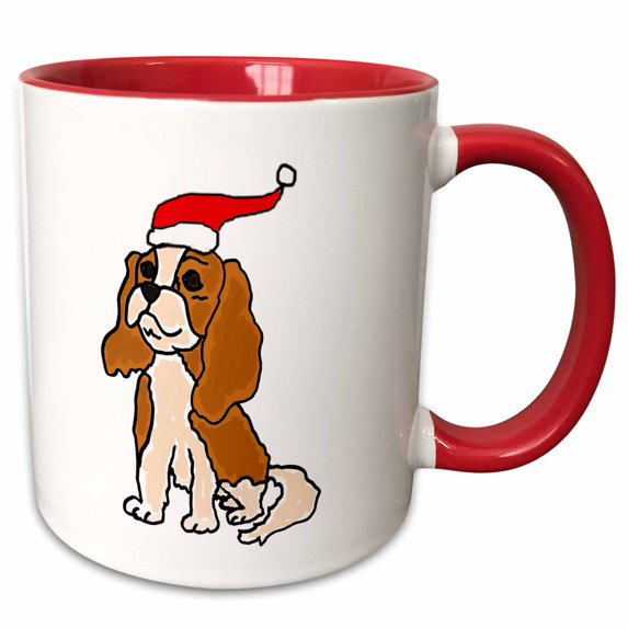 3drose, Funny Cavalier King Charles Spaniel in Santa Hat Christmas Art, 15oz Two-tone Red Mug
