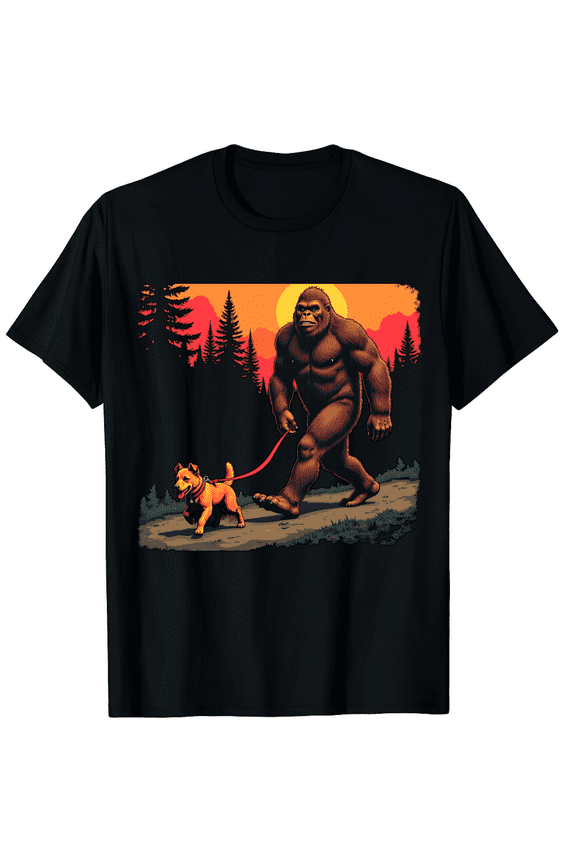 Funny Cavapoo Bigfoot Dog Walking Dog Mom Dad Graphic Black T-Shirt for Men and Women