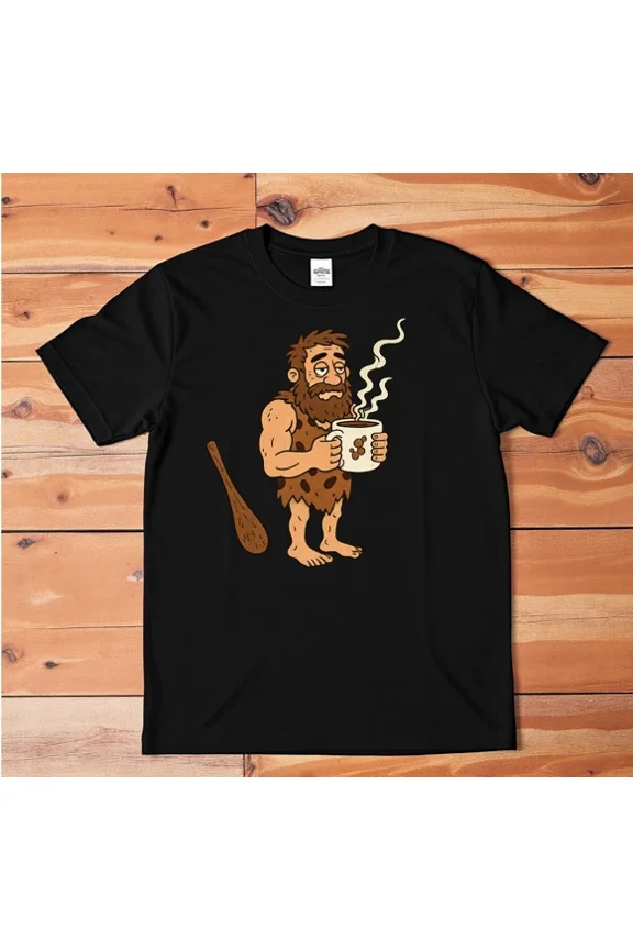 Funny Caveman Coffee T-Shirt Prehistoric Morning Humor Graphic Tee