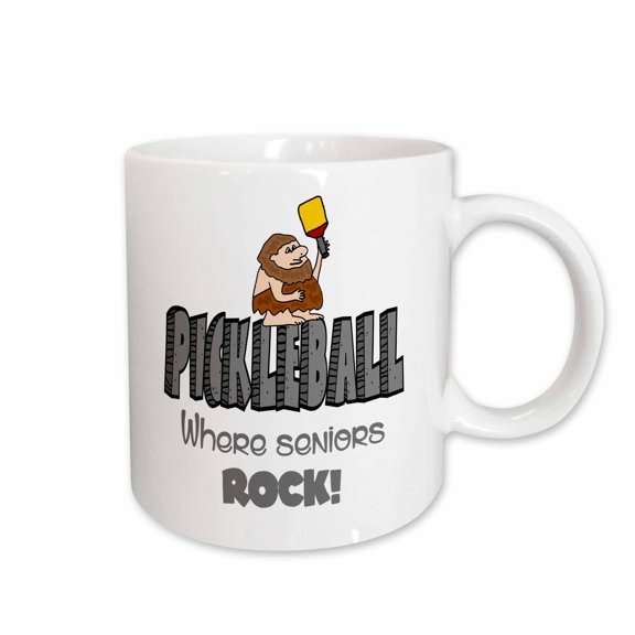 3drose, Funny Caveman with Paddle Playing Pickleball Seniors Rock, 15oz Mug