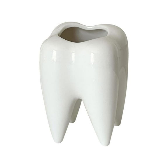 Funny Ceramic Tooth Shaped Pen Holder, Cute Desk Accessories and Storage Container for Office