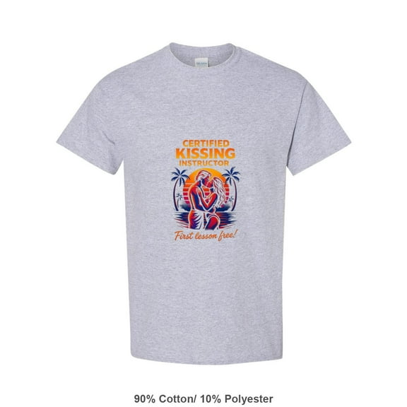 Funny Certified Kissing Instructor First Lesson Free Quote T-Shirt, for men & women, up to size 5XL