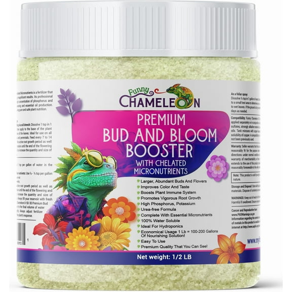 Funny Chameleon 0-50-30 Premium Bud and Bloom Booster with Chelated Micronutrients for Use in Soil and Hydroponics, Super Concentrated, Flower Fuel (1/2 LB)