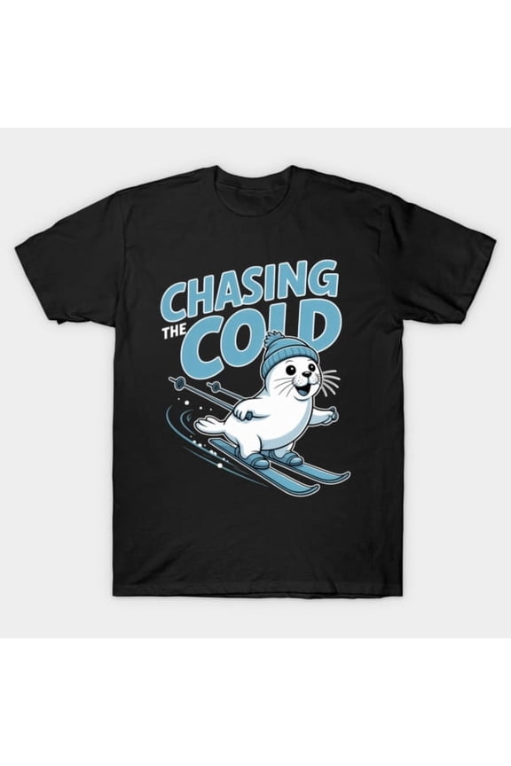Funny Chasing The Cold Winter Love Wintersports Bear Ski Artwork Print, H25061 T-Shirt, for Men and Women, Up to Size 5XL