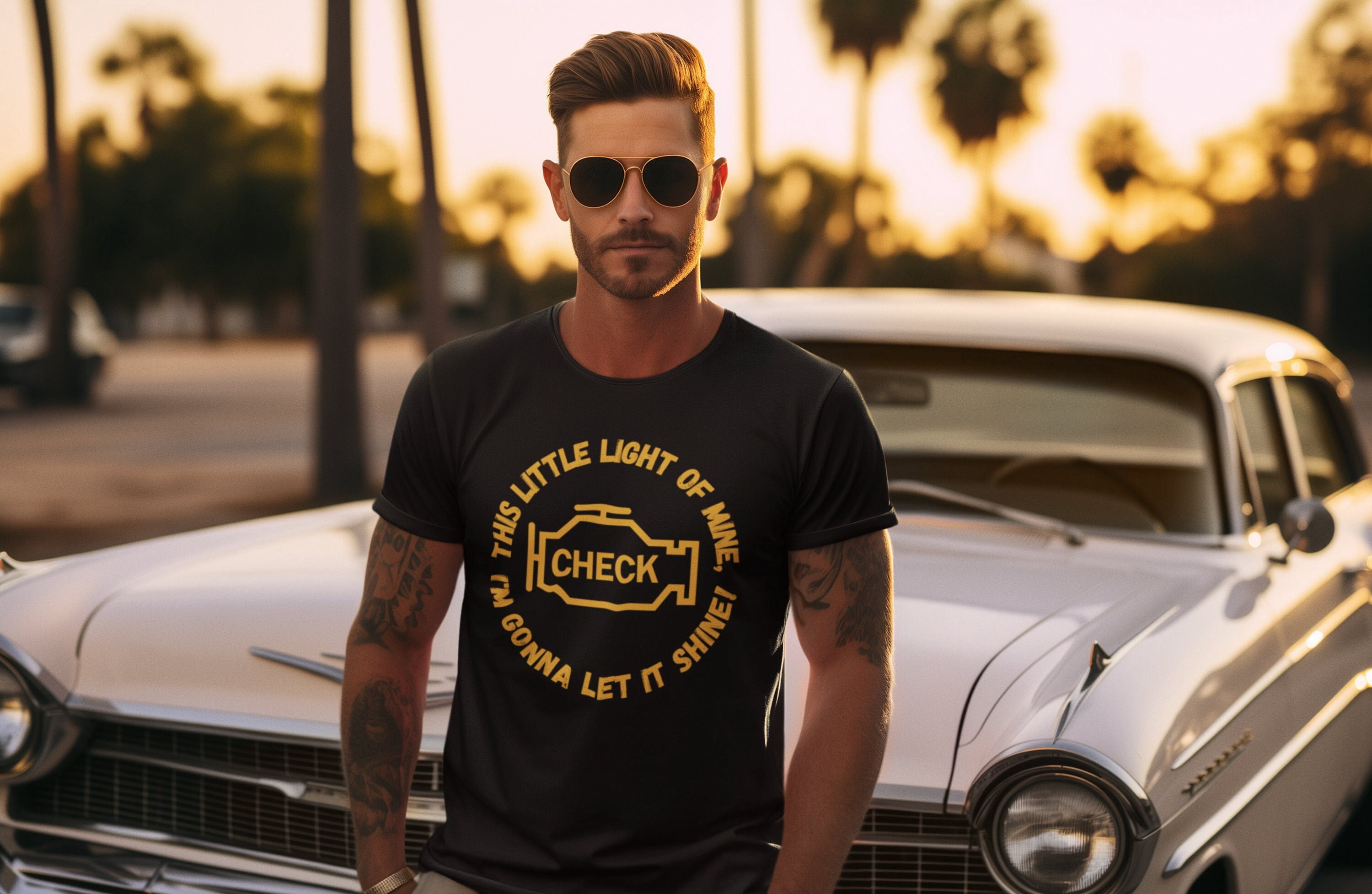 Funny Check Engine Light Graphic T-Shirt for Car Enthusiasts, Hot Rod ...