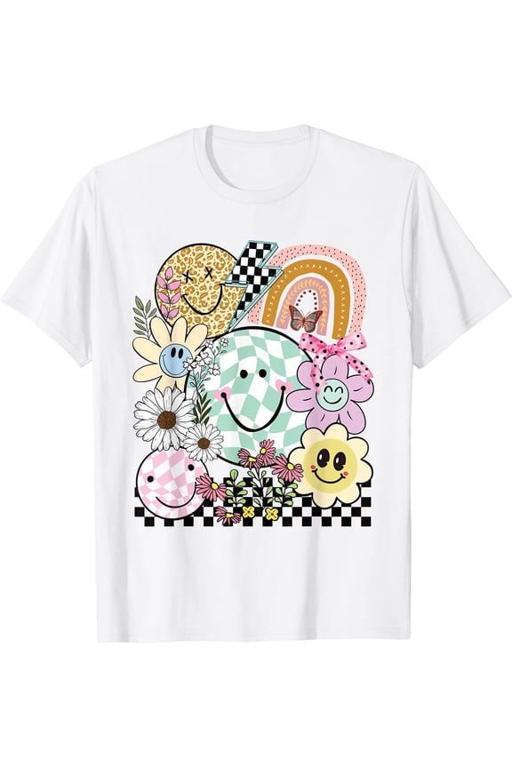Funny Checkered Happy Smiling Smile Face Daisy Flower Girl T-Shirt, Unisex T-Shirt