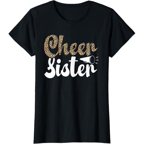 Funny Cheerleading Leopard Graphic Women Cheer Sister T-Shirt