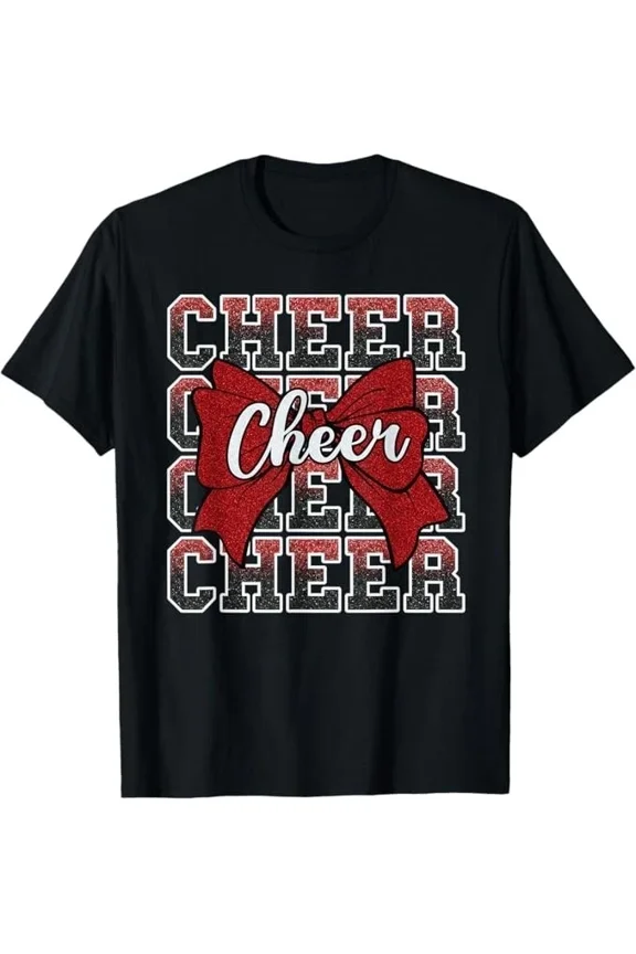 Funny Cheerleading Shirt Coquette Cheer Bow Red Sport Tee
