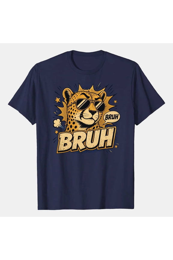 Funny Cheetah Bruh Graphic T-Shirt Comic Pop Art Animal Meme Tee for Men Boys Kids Casual Graphic Shirt