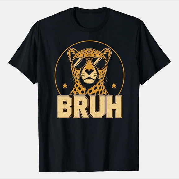 Funny Cheetah Bruh Graphic T-Shirt Minimal Animal Typography Meme Tee for Men Boys Kids Casual Everyday Shirt