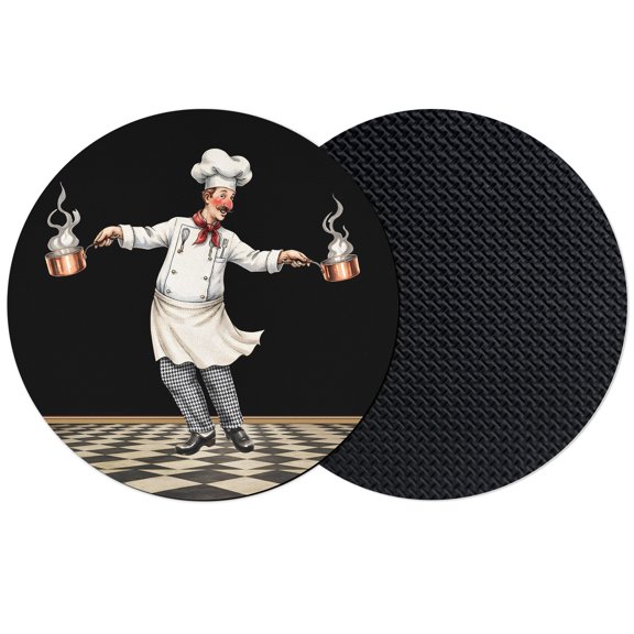 Funny Chef Coasters Set of 2, Absorbent Coasters for Drinks, Chefs Cook Food Kitchenware Retro Black Plaid Coaster for Desk Coffee Table Protection, Home Decor House Warming Gifts 4"