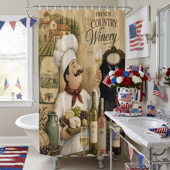 Funny Chef Grape Wine Shower Curtain for Bathroom, Country Farmhouse Waterproof Shower Curtains Washable Quick Dry with Hooks Bathtub Curtains 36x72IN