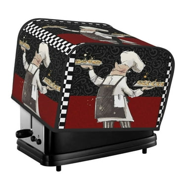 Funny Chef Holding Delicious Food Buffalo Plaid Toaster Cover No Base for 2 Slice Wide Slot,Toaster Oven Cover Compatible with Most Bread Maker(Cover Only)