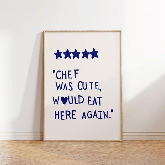 Funny Chef Kitchen Print: Navy Blue Trendy Decor, Stretched Canvas 8x10in