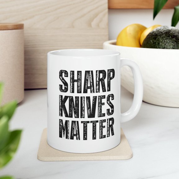 Chef 11 oz Coffee Mug - Sharp Knives Matter White Ceramic Gift